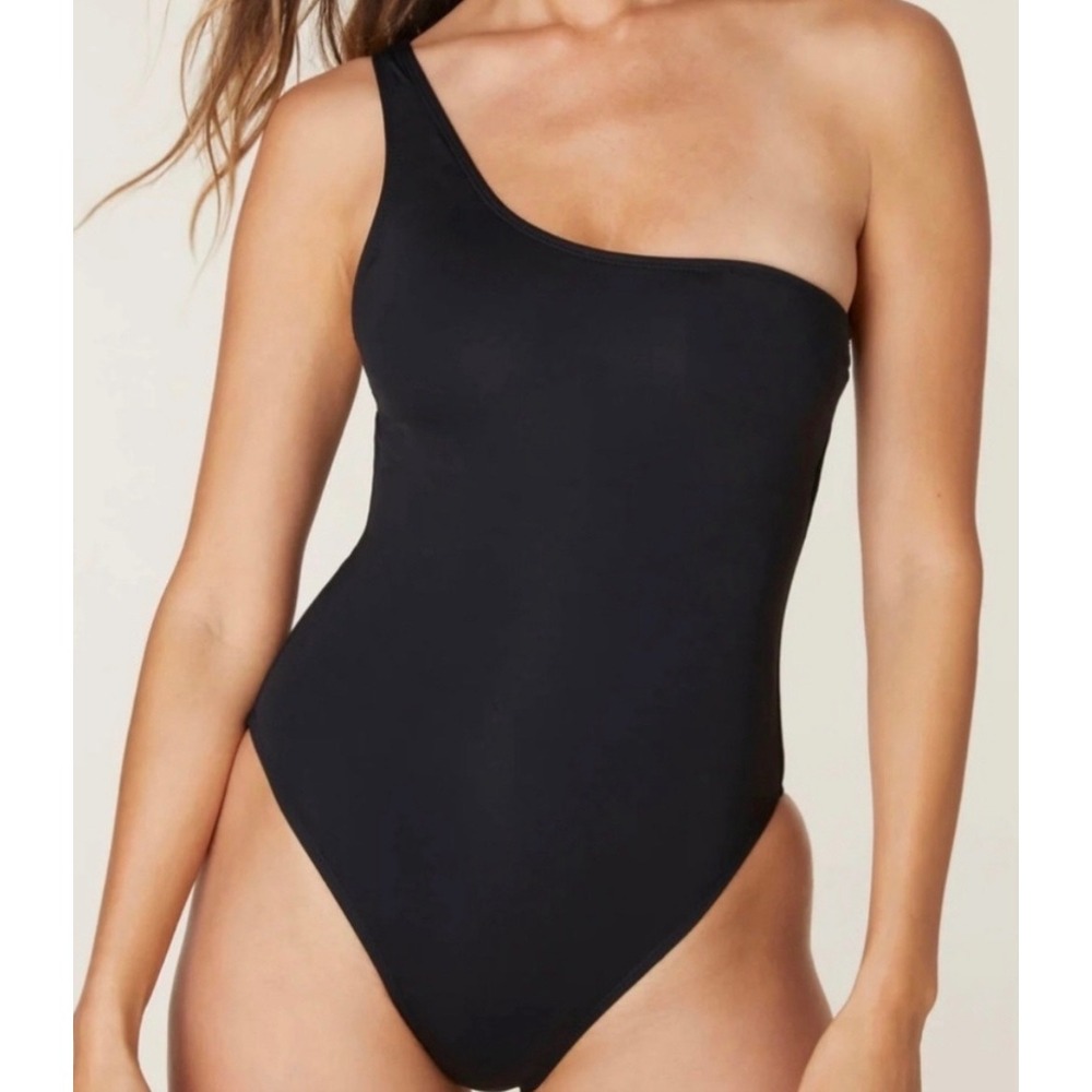 Andie Swim The Nantucket One Piece Black One Shoulder Swimsuit Sexy AO315 XSTall